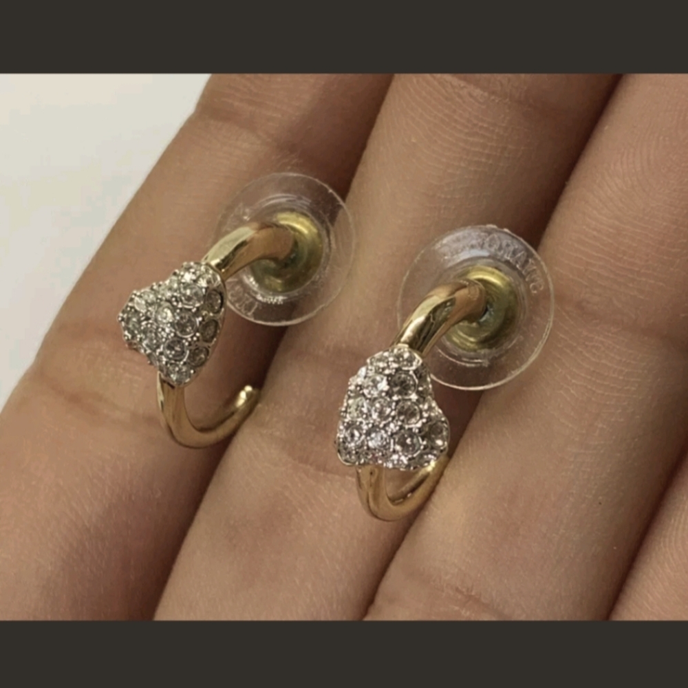 Swarovski gold tone crystal heart earrings